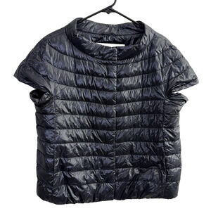 Herno Iconico Emelia Puffer Cape EU 48 US 12 Black Down Vest Short Sleeve Snap